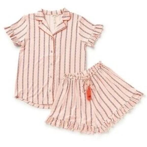 Matilda Jane Other - Matilda Jane Pajama Set Pink Striped Ruffle Short Sleeve Button size  S